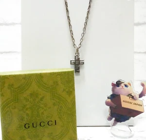 GUCCI Necklace Pendant SV925 Silver Cross Square G length 27.5" unisex w/ Box - Picture 1 of 16