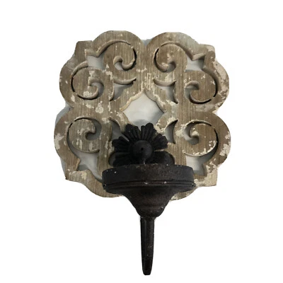 Rustic Sculptural Candle Sconce Metal Wood 14.5x11x7.5 Great piece  - Image 1 of 4