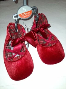 New TU Baby Girl Red Pre Walker Shoes Bow Detail / Velvet Feel Age 12-18 Mths - Picture 1 of 6
