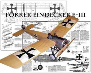 Fokker Eindecker E-III .020 20" WS RC Airplane Plans & Templates Printed - Picture 1 of 1