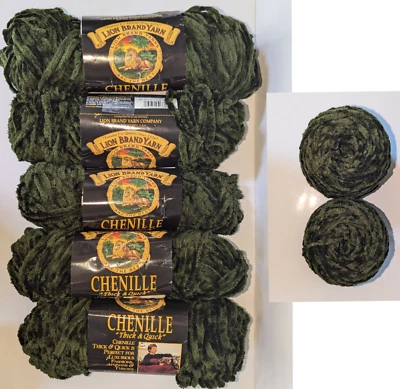 7 Partial Skeins Lion Brand Yarn CHENILLE Thick & Quick 133 EUCALYPTUS Green - Image 1 of 4