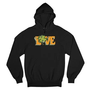 LOVE Sweatshirt Irish Shamrock St. Patrick's Day Holiday Clover Hoodie - Picture 1 of 41