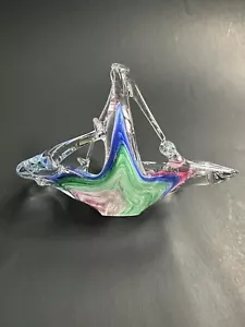 Vintage Murano Art Glass Basket Sculptural Abstract Dish Palazzo Italy 5.5” - Picture 1 of 24