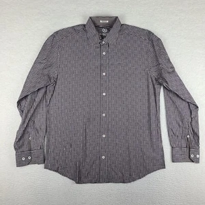 Bugatchi Uomo Shirt Mens Large Brown Check Geometric Shaped Fit Dress Button Up - Picture 1 of 10