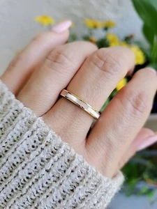 18K Gold Over Sterling Silver Ring / Mother of Pearl Band Ring / Minimalist Ring - Picture 1 of 10