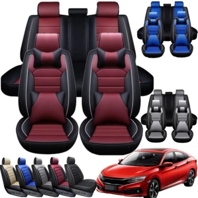 Fit for Honda Civic Sedan Leather Car Seat Covers Front Rear Full Set Protector Foto 1 de 4