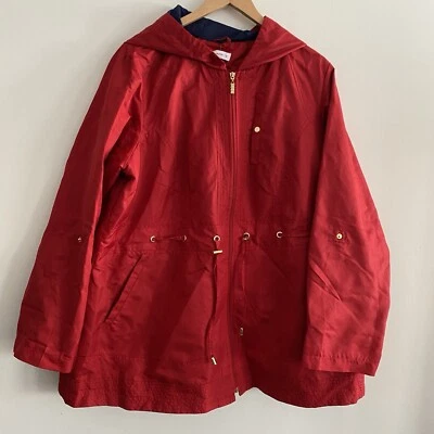 Susan Graver Women's Anorak Jacket 1X Plus Water Resistant Red Navy Gold Chic - Image 1 of 4