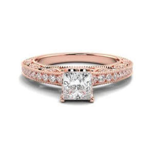 14k Rose Gold Princess Cut Lab Grown Cvd Diamond Hidden Halo Engagement Ring - Picture 1 of 4