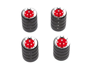 Ladybug on White - Tire Rim Wheel Valve Stem Caps - Black - Picture 1 of 1