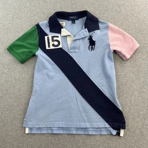 Polo Ralph Lauren Shirt Youth Small 8 Blue Short Sleeve Big Pony #15 Colorblock - Picture 1 of 11