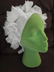 Vintage White Flower petal Head Scarf curler cap Kerchief mod 60s pop art - Picture 1 of 9
