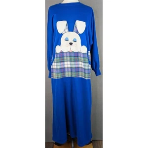 Vtg Adonna Leisure Wear House Gown Womens Blue Plaid Rabbit Bunny USA Size Small - Picture 1 of 10