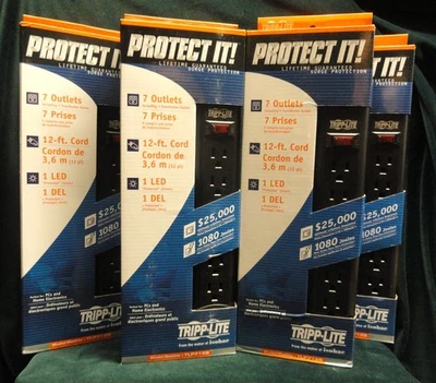 FOUR Tripp Lite TLP712B Surge Suppressor 7 Outlets 12ft 1080 Joules Black NEW - Image 1 of 2