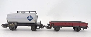 Vintage Marklin Pair of Freight Cars ARAL Tank Car & High Side Flatcar W Germany - Picture 1 of 5