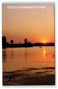 Vintage Grüße aus Harrisville Michigan Sonnenuntergang Lithographie Postkarte - Bild 1 von 2