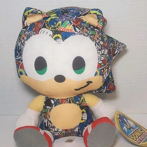 Sonic The Hedgehog Big Head Plush 10" Toy Factory Sitting “Sticker Bomb” W/Tags - Picture 1 of 4