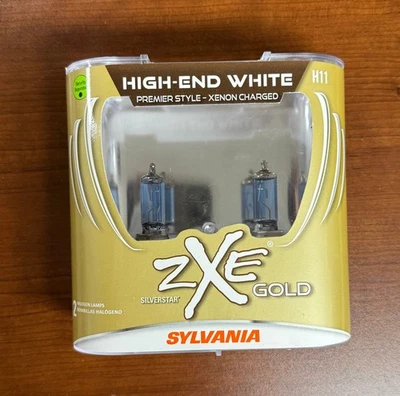SYLVANIA H11 SilverStar zXe Gold Halogen Headlight Bulb, 2 Pack H11SZG.PB2 - NEW - Image 1 of 2