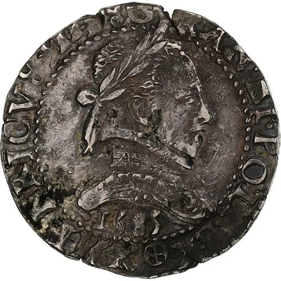 [#1274108] France, Henri III, 1/2 Franc au col plat, 1585, Bordeaux, Silver, AU - Image 1 of 2