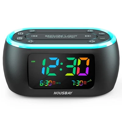 3 in 1 Alarm Clock for Bedrooms- Clock Radio & Night Light, Rainbow Digit, Du... - Image 1 of 4