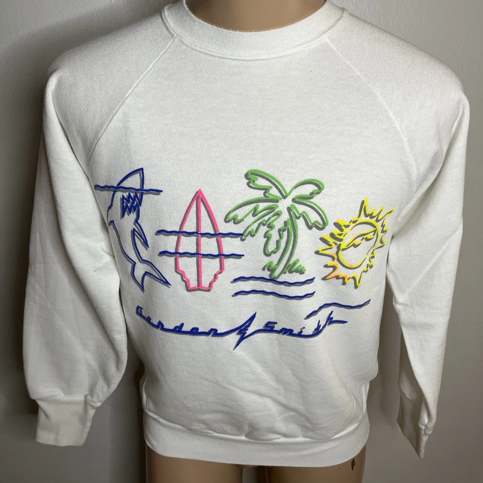 Sudadera vintage años 80 GORDON & SMITH tablas de surf NEÓN Lg Ocean Pacific Hang Ten Foto 1 de 4