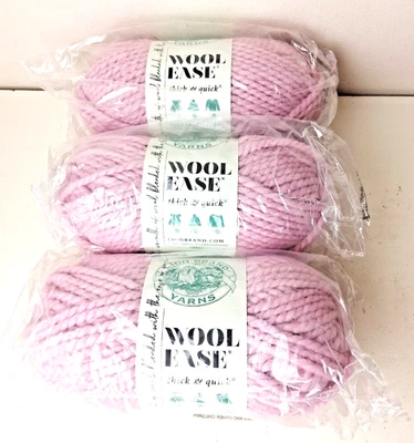 Wool Ease Lion Brand Yarn Pink Blossom Wool Blend 3 Skeins Thick Quick - Image 1 of 3