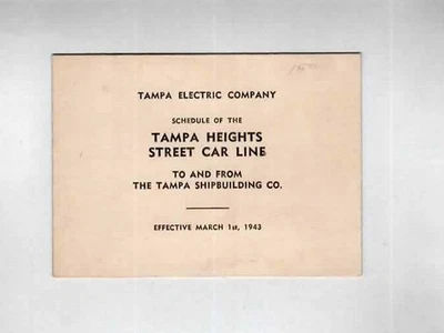 Tampa Heights 1943 Street Car Line Horario Florida Electric Company Foto 1 de 2