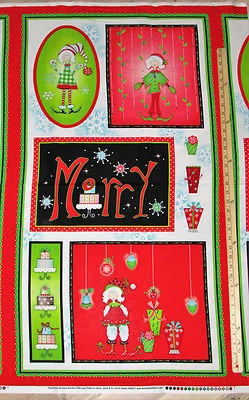 Tinsel Toes Merry Christmas Elf Henry Glass Fabric Panel 23"    #9921P - Image 1 of 3