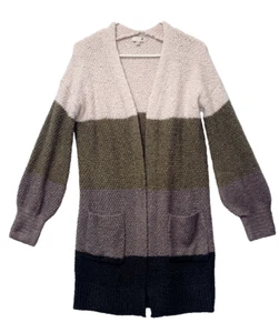 NWT SO Women's Cardigan Size Medium Duster Knit 3 Color Pattern Pockets - Picture 1 of 12