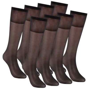 4 Pair Women Knee High Nylon Hose Socks Jet Black Stretchy Sheers Stockings New - Picture 1 of 16