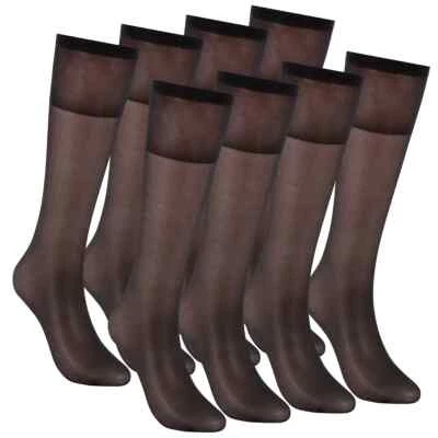 4 pares de calcetines de manguera de nailon hasta la rodilla negros azabache elásticos transparentes para mujer nuevos Foto 1 de 4