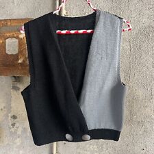 Vintage 1930s Two Tone Grey-Blue & Black Wool Knit Deco Vest Sweater Cardigan
