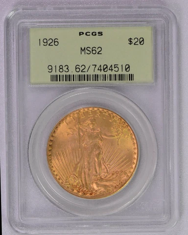 1926 US Gold $20 Saint Gaudens Double Eagle - PCGS graded MS62 OGH green label Cover