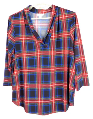 Blusa de polietileno cómoda elástica a cuadros multicolor XXL Charter Club para mujer Foto 1 de 4