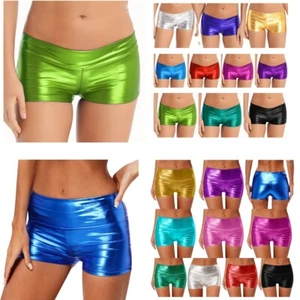 UK Sexy Womens Shiny Metallic Disco Dance Booty Shorts Hot Pants Party Clubwear - Picture 1 of 149