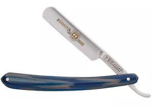 ROBERT KLAAS HANDGEFERTIGTER KOHLENSTOFFSTAHL 5/8" GERADER RASIERER/BLAUER ZELLULOIDGRIFF - Bild 1 von 1