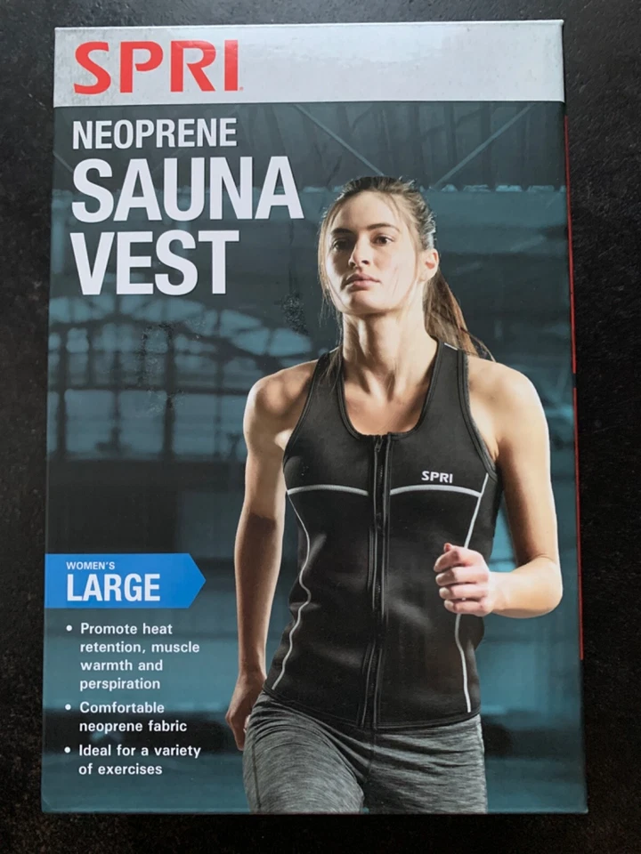 SPRI Women's Neoprene Sauna Vest Black Full Zip Design Size L