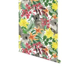 Koala & Floral Peel and Stick Removable Wallpaper Self-Adhesive Wallpaper #178 - Picture 1 of 9