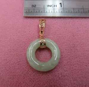Vtg 14K Green Jadeite Jade Donut Pendant w/ Large Bail - Picture 1 of 8