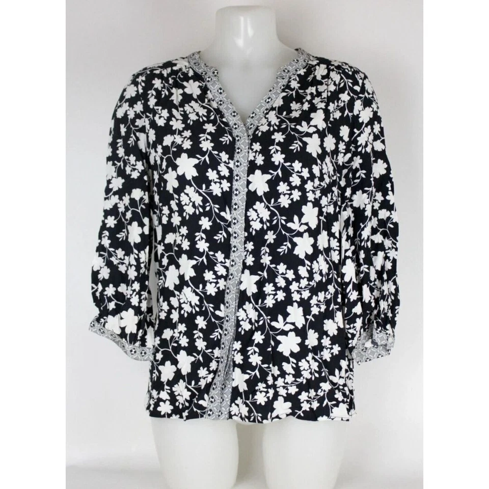 Blusa Mujer Talla 10 UK Laura Ashley Mangas 3/4 Blanco y Negro Artículo Foto 1 de 4