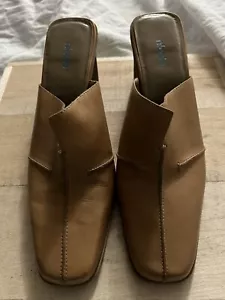 Nicole Damen Vintage Leder Y2K Bremsen hellbraun Slipper klobiger Absatz Pantoletten Größe 9,5 - Bild 1 von 7