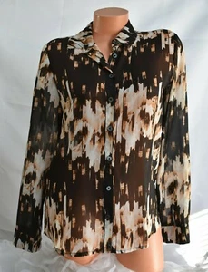 DEREK LAM (S) Shirt Semi Sheer TEA ROSE PAPAYA Print Button Back Pleat Chiffon - Picture 1 of 9