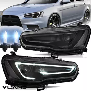 VLAND For 2008-2020 Mitsubishi Lancer Black LED Headlights Front+D2H Bulbs Kits - Picture 1 of 13