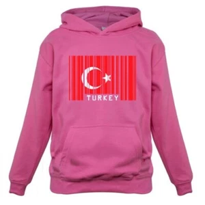 Turkey Barcode Style Flag - Kids Hoodie Turkish Country Travel Flags Ankara - Picture 1 of 6
