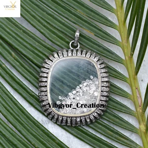 Ciondolo Shaker Diamante Originale Pavimentazione Cristallo Pavimentazione Argento 925 16" Collana Catena a Maglia - Foto 1 di 4
