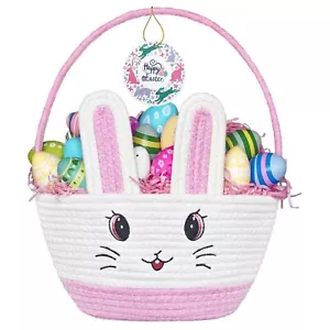 Large Pink Bunny Easter Basket for Girls with Double Handle Durable & Empty - Picture 1 of 7