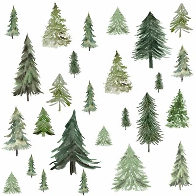 MOSITU Watercolor Tree Wall Stickers Small Pine Tree Wall Decals Green Tree Wall Win...