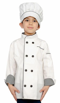 Child Unisex Chef Jacket and Hat Halloween Costume for Cosplay and Dress-Up Fun - Image 1 of 4
