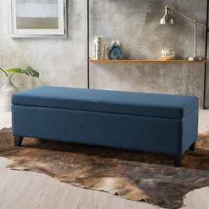 Contemporary Fabric Upholstered Storage Ottoman Bench - Picture 1 of 29
