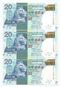 HONG KONG $20 x 3pcs R/N HSBC 1st Jan. 2010 AM079868~870 "UNC" - Picture 1 of 2
