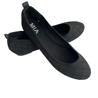 Zapatos planos de ballet Evanna con plantilla acolchada cómoda sin cordones tejido negro MIA para mujer 7 Foto 1 de 4